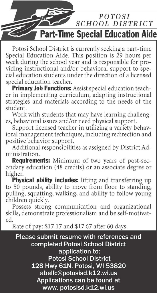 Special Ed Assistant Job Opening
